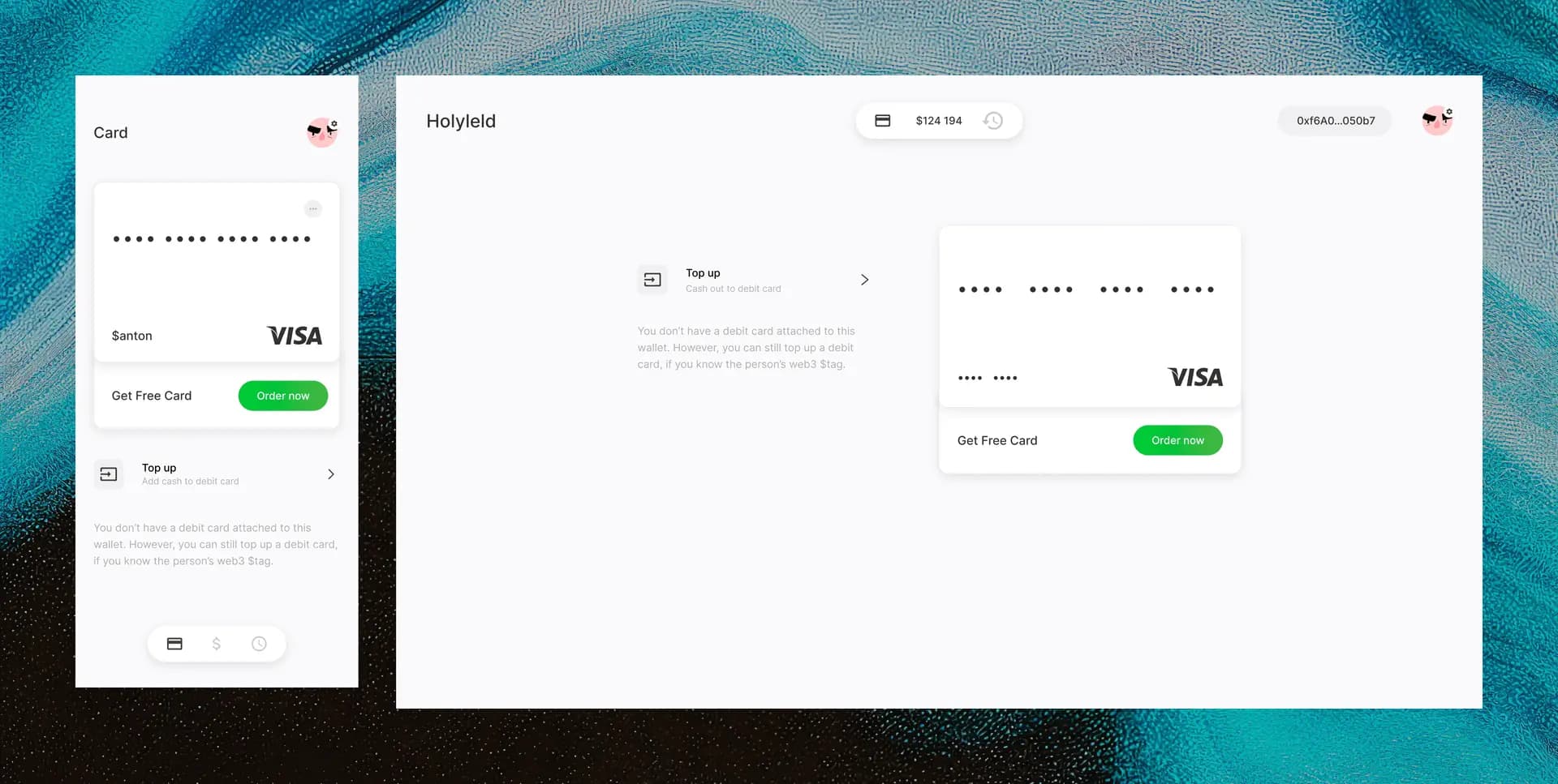 Holyheld card product and non-custodial UX