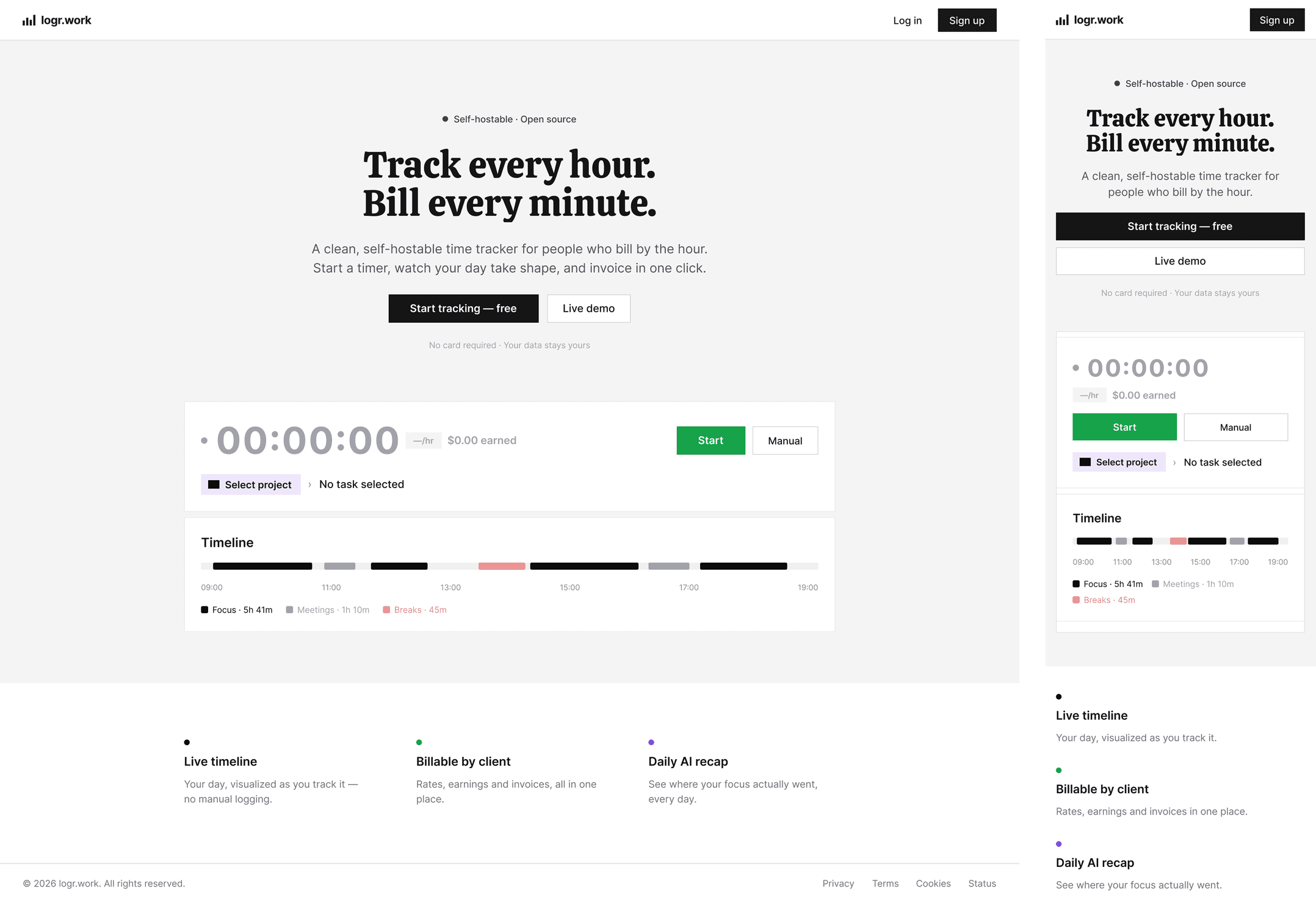 logr landing page on web and mobile