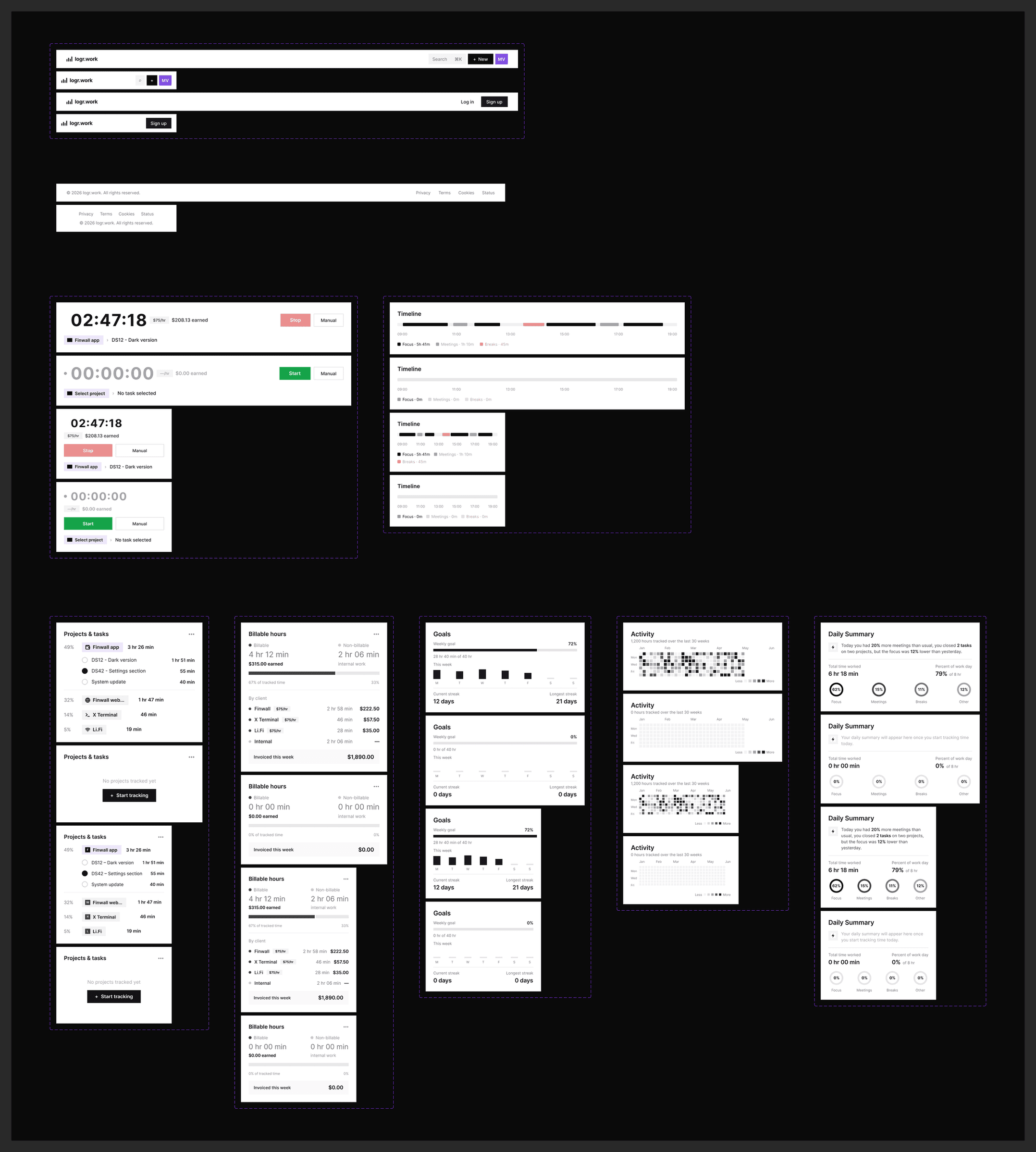 UI kit: components with desktop and mobile variants, filled and empty states